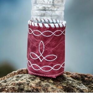 Red Leather koozie with White Stitching